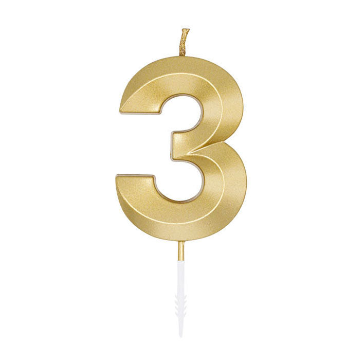 Globos taartkaars 6cm metallic goud no. 3
