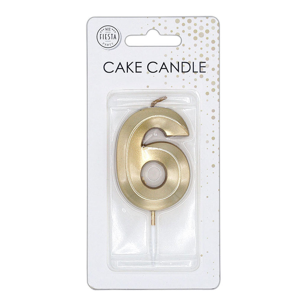Globos taartkaars 6cm metallic goud no. 6