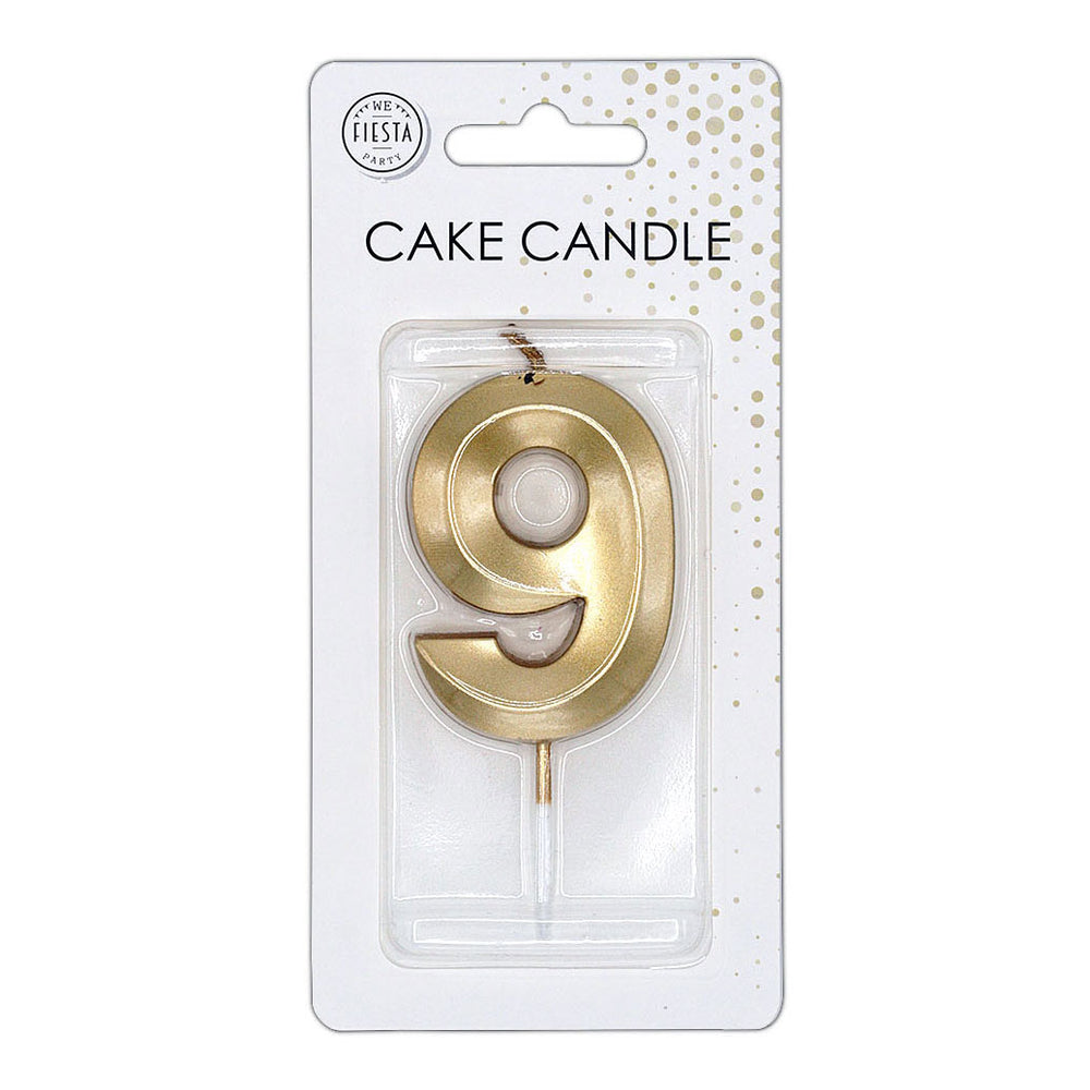 Globos taartkaars 6cm metallic goud no. 9