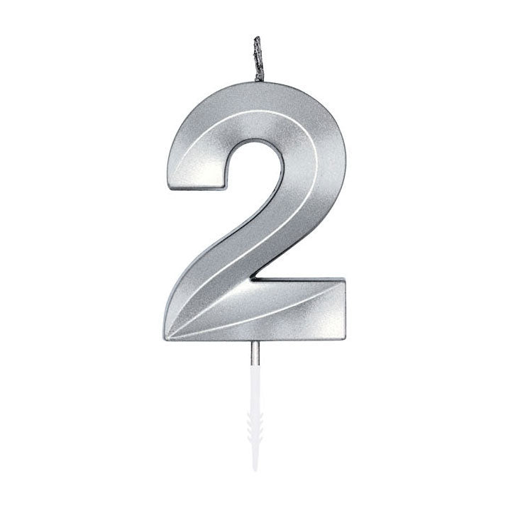 Globos taartkaars 6cm metallic zilver no.2