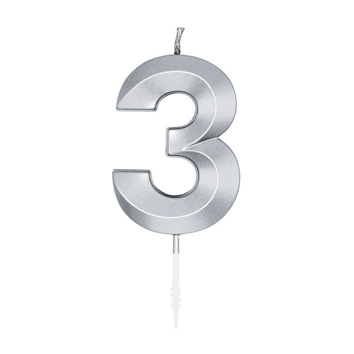 Globos taartkaars 6cm metallic zilver no.3