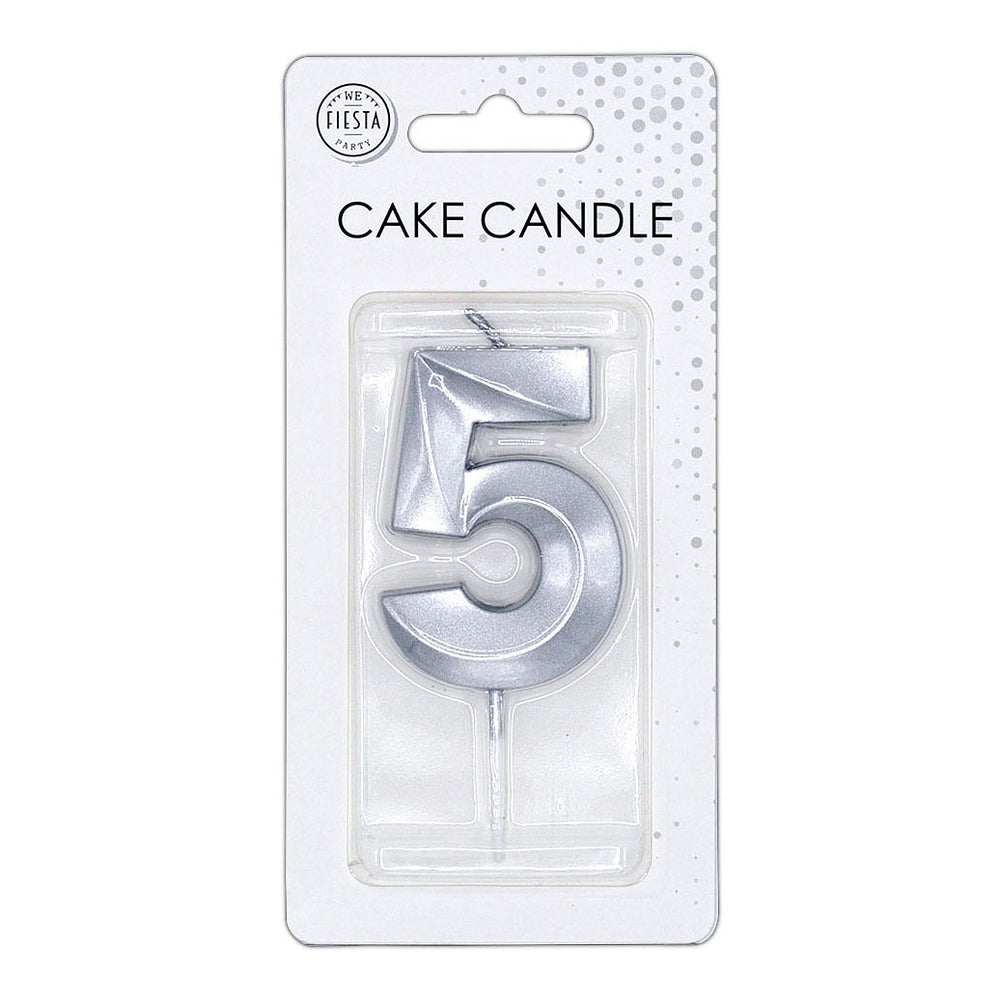 Globos taartkaars 6cm metallic zilver no.5