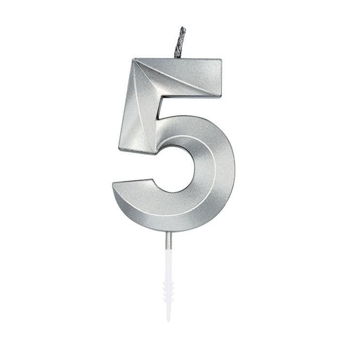 Globos taartkaars 6cm metallic zilver no.5