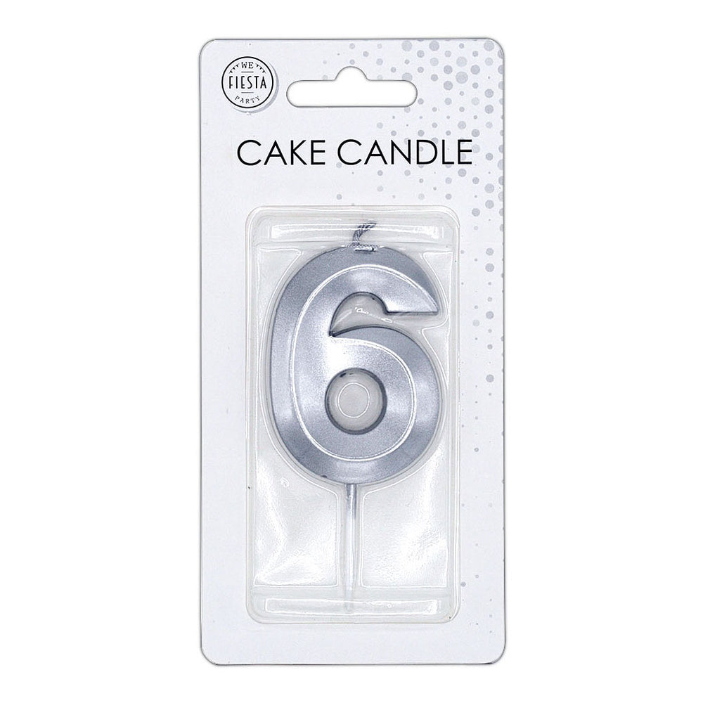 Globos taartkaars 6cm metallic zilver no.6