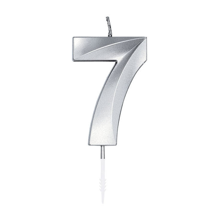 Globos taartkaars 6cm metallic zilver no.7