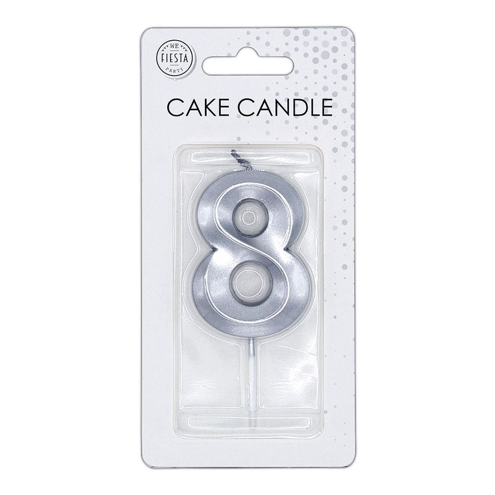 Globos taartkaars 6cm metallic zilver no.8
