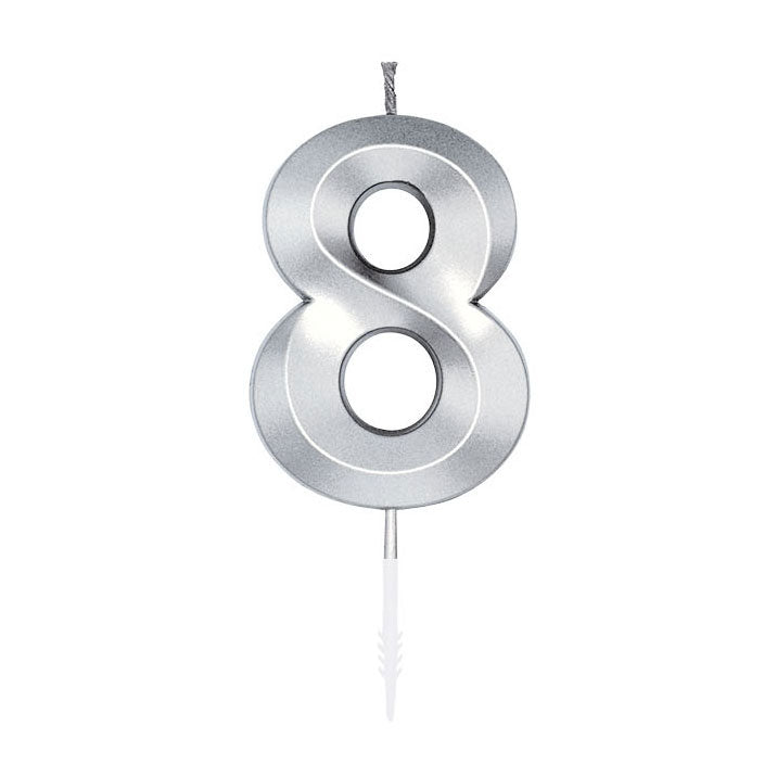 Globos taartkaars 6cm metallic zilver no.8