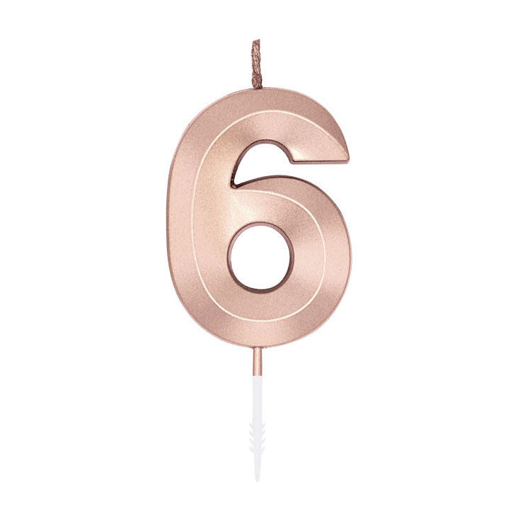 Globos taartkaars 6cm metallic rose goud no. 6