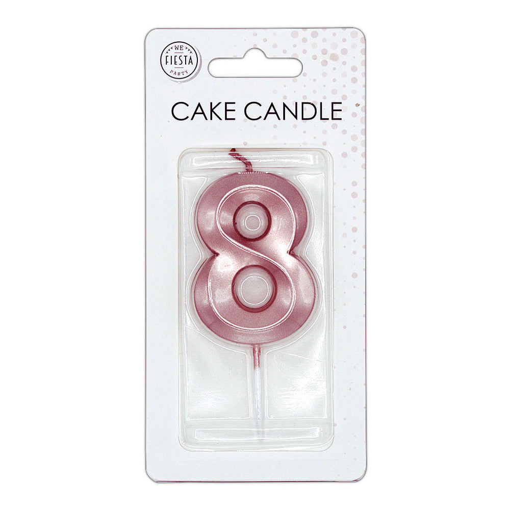 Globos taartkaars 6cm metallic rose goud no. 8