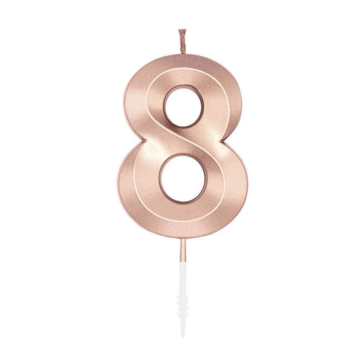 Globos taartkaars 6cm metallic rose goud no. 8