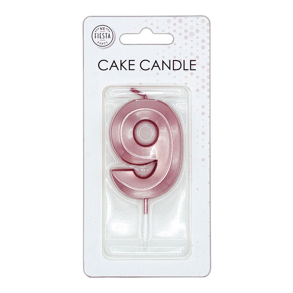 Globos taartkaars 6cm metallic rose goud no. 9