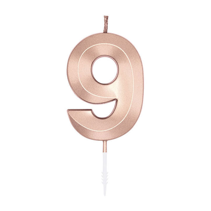 Globos taartkaars 6cm metallic rose goud no. 9