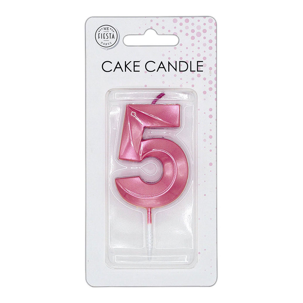 Globos taartkaars 6cm metallic licht roze no. 5