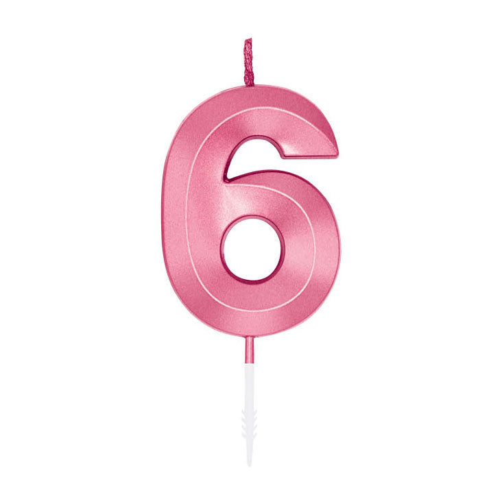 Globos taartkaars 6cm metallic licht roze no. 6