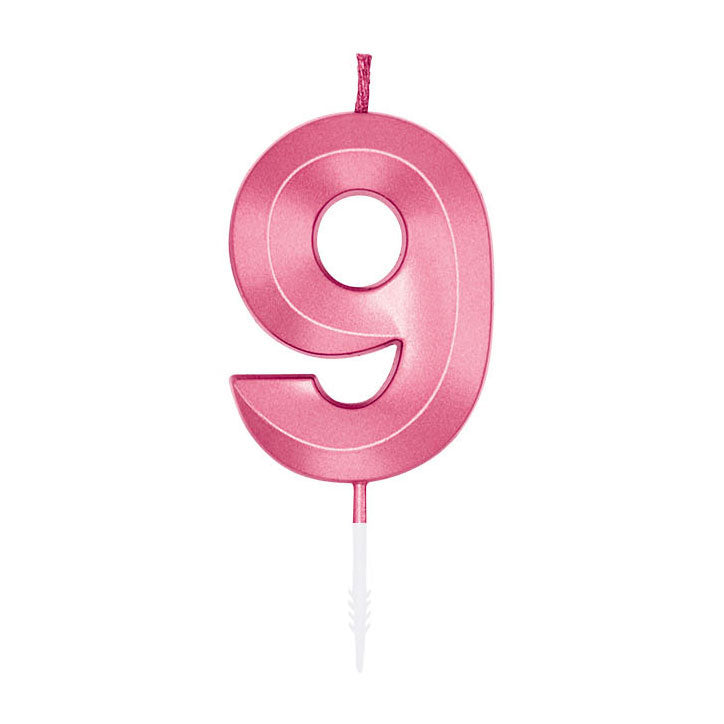 Globos taartkaars 6cm metallic licht roze no. 9