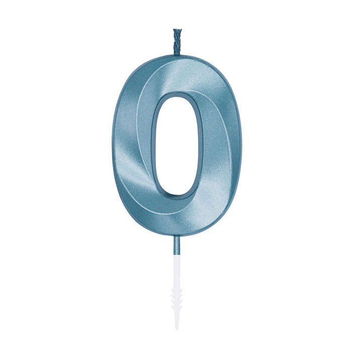 Globos taartkaars 6cm metallic licht blauw no. 0