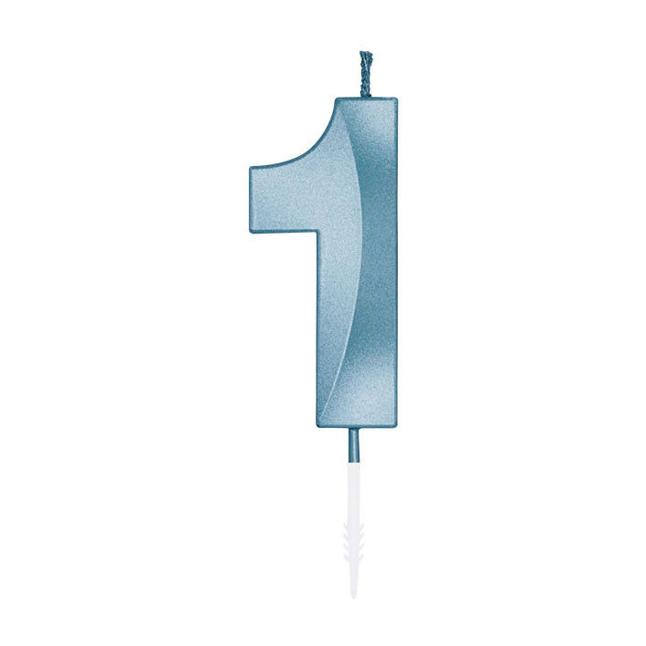 Globos taartkaars 6cm metallic licht blauw no. 1