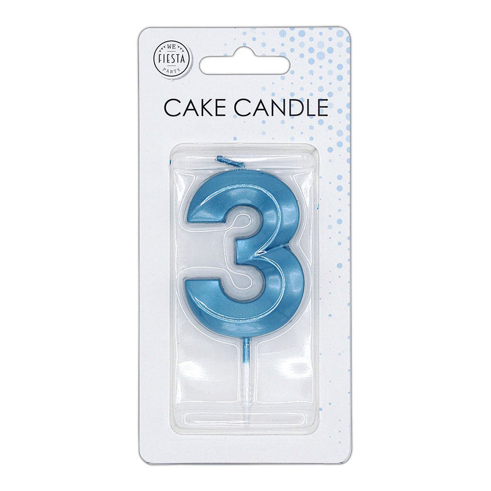 Globos taartkaars 6cm metallic licht blauw no. 3