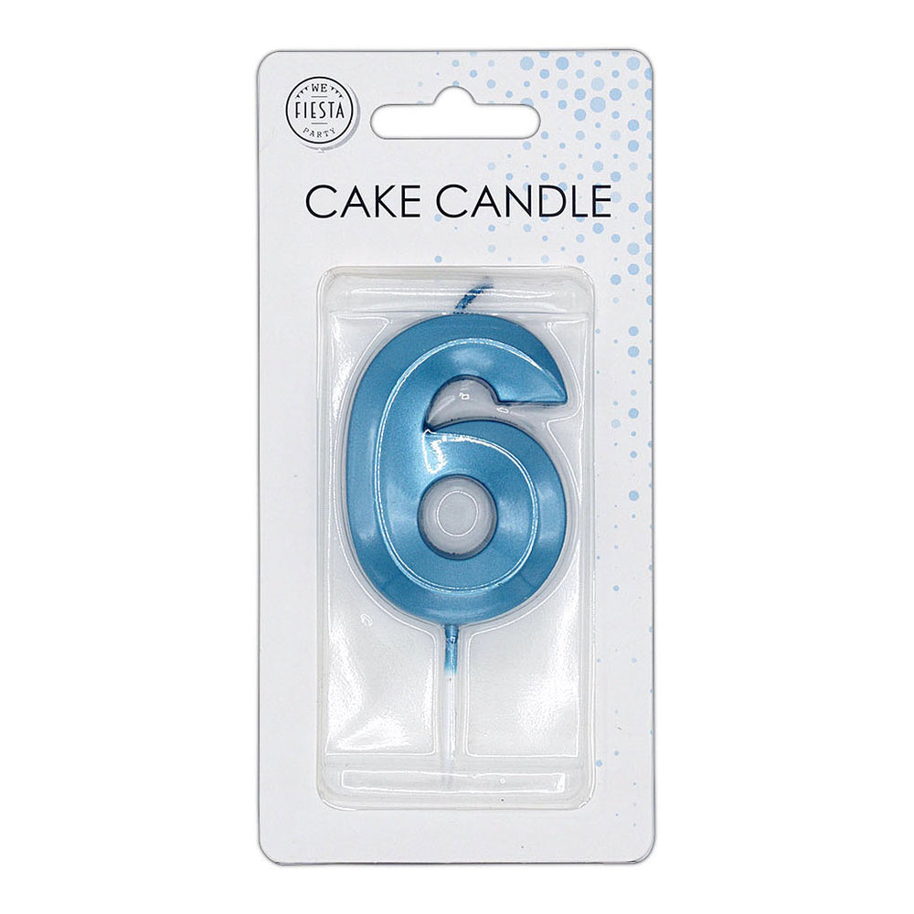 Globos taartkaars 6cm metallic licht blauw no. 6