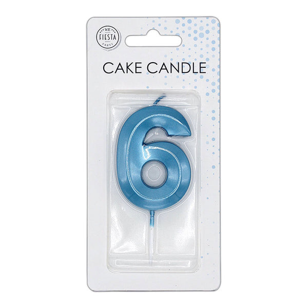 Globos taartkaars 6cm metallic licht blauw no. 6