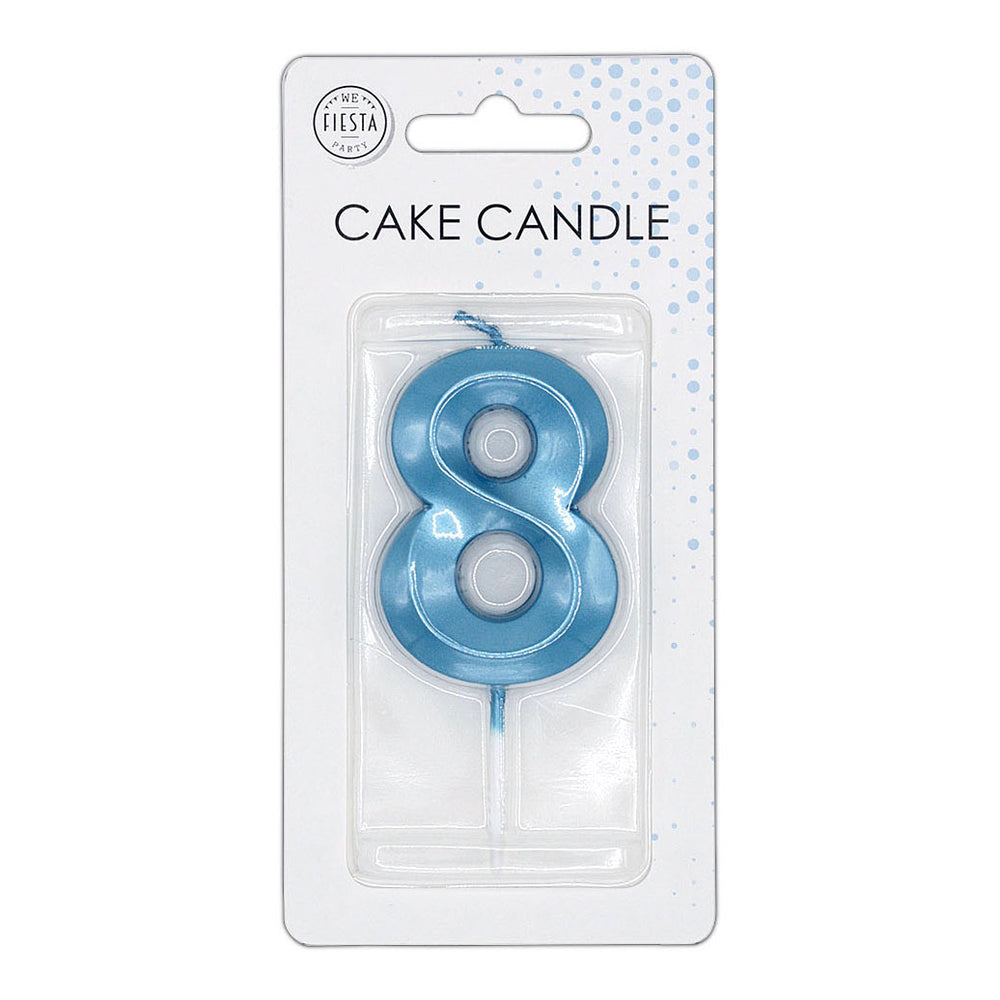 Globos taartkaars 6cm metallic licht blauw no. 8
