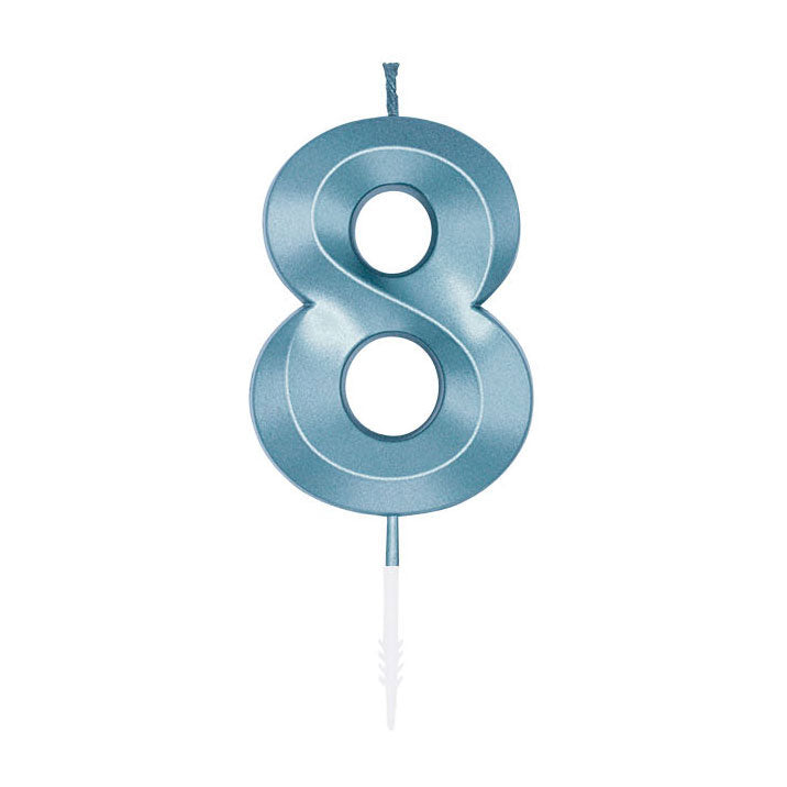 Globos taartkaars 6cm metallic licht blauw no. 8