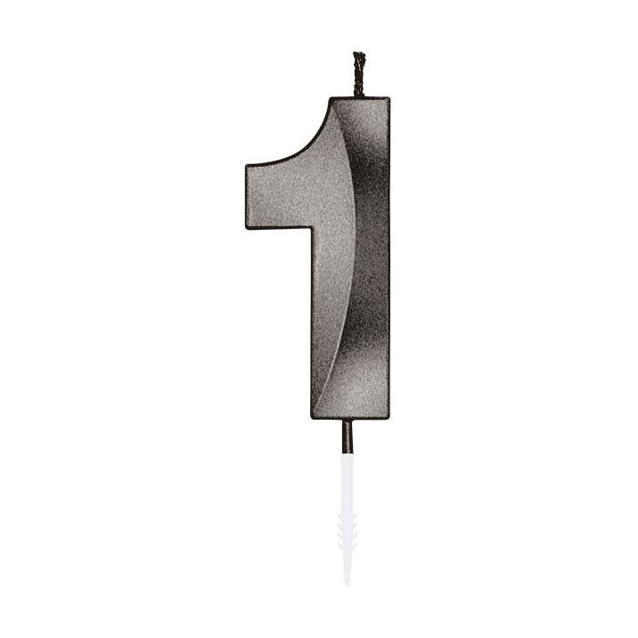 Globos taartkaars 6cm metallic zwart no. 1