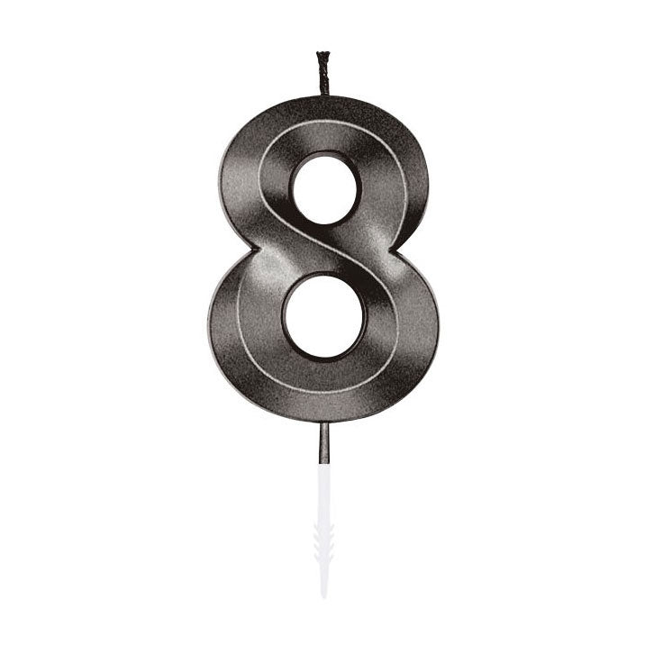 Globos taartkaars 6cm metallic zwart no. 8