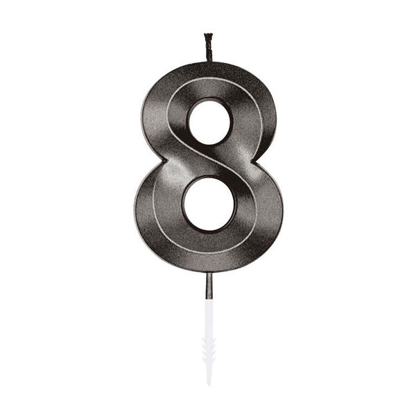 Globos taartkaars 6cm metallic zwart no. 8