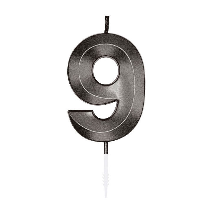Globos taartkaars 6cm metallic zwart no. 9
