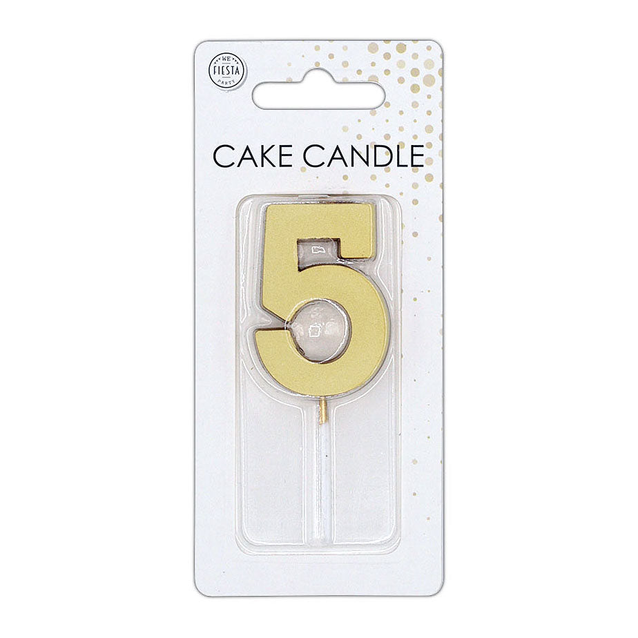 Globos taartkaars 4,5cm metallic goud no. 5