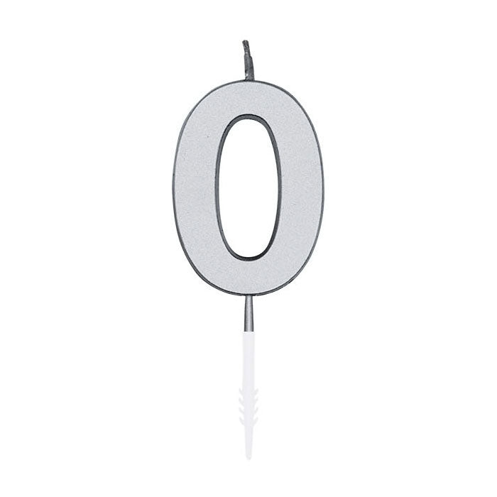 Globos taartkaars 4,5cm metallic zilver no. 0