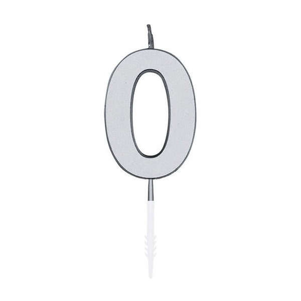 Globos taartkaars 4,5cm metallic zilver no. 0