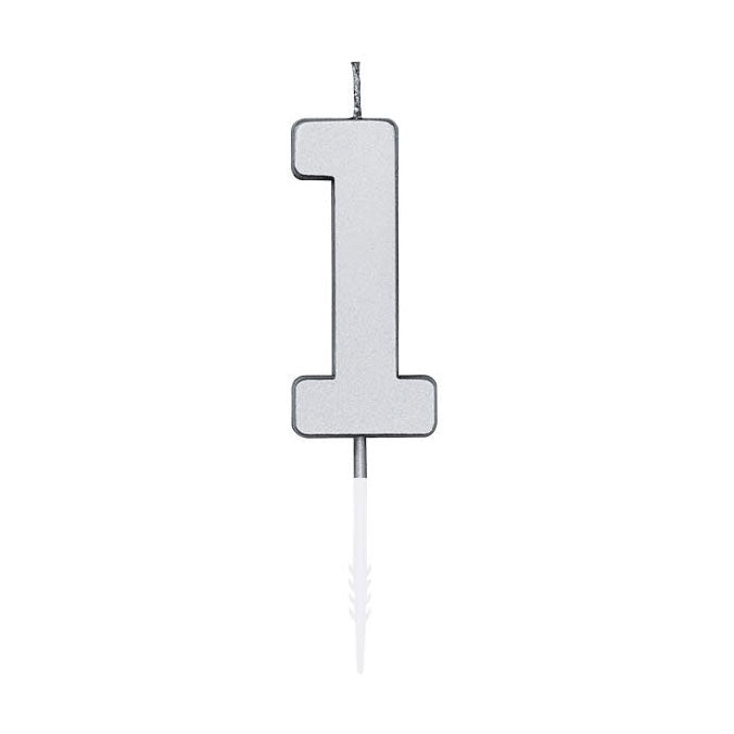 Globos taartkaars 4,5cm metallic zilver no. 1