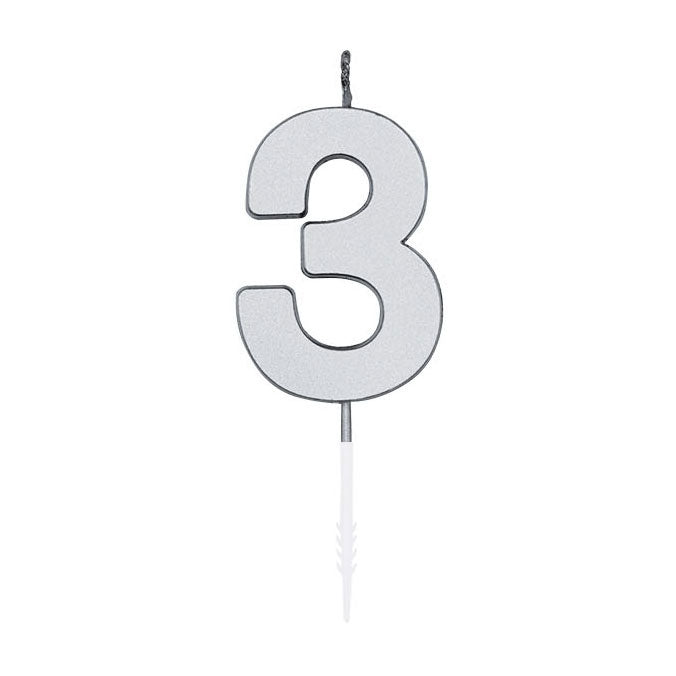 Globos taartkaars 4,5cm metallic zilver no. 3