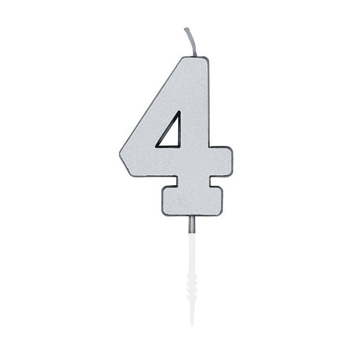 Globos taartkaars 4,5cm metallic zilver no. 4
