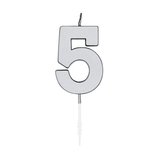 Globos taartkaars 4,5cm metallic zilver no. 5