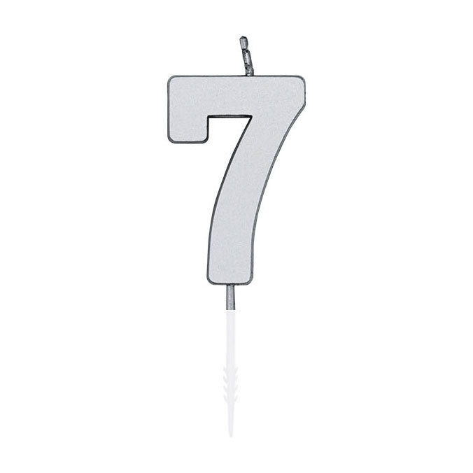 Globos taartkaars 4,5cm metallic zilver no. 7