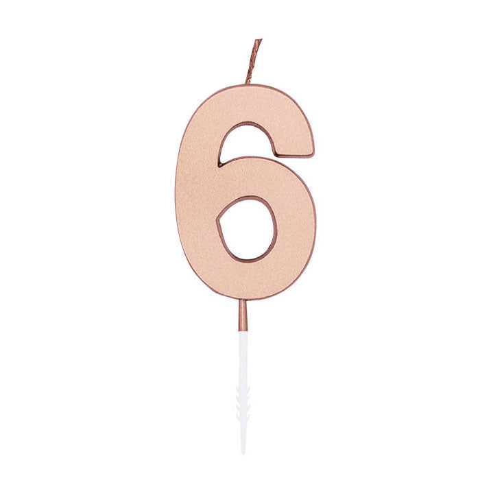 Globos taartkaars 4,5cm metallic rose goud no. 6