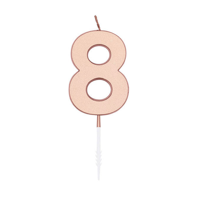 Globos taartkaars 4,5cm metallic rose goud no. 8