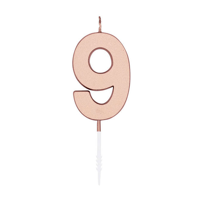 Globos taartkaars 4,5cm metallic rose goud no. 9