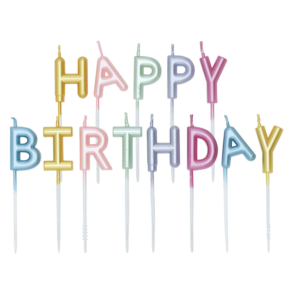 Globos taartkaarsen set happy birthday pastel kleuren