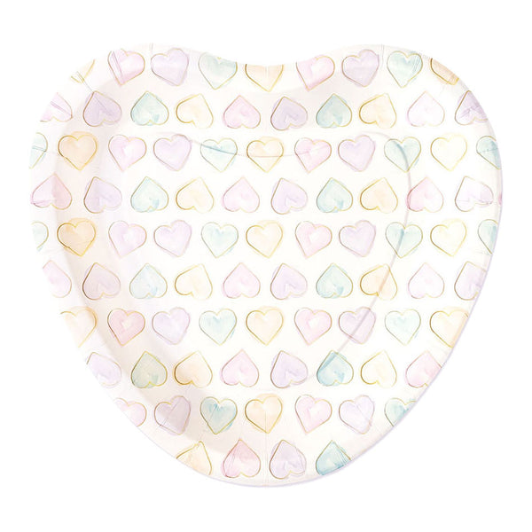 Globos papieren borden 23cm hartvormig watercolors hearts - 8st.
