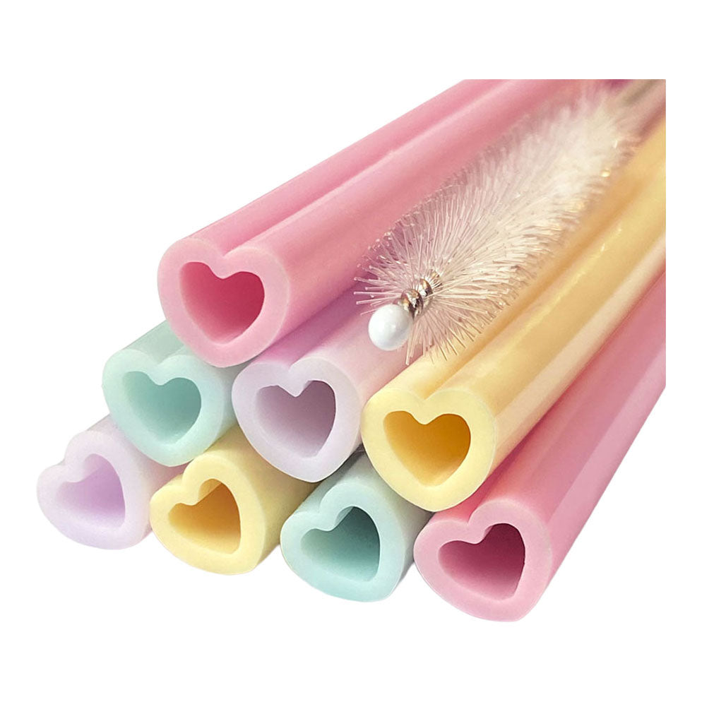 Globos silicone rietjes herbruikbaar watercolors hearts - 8st.