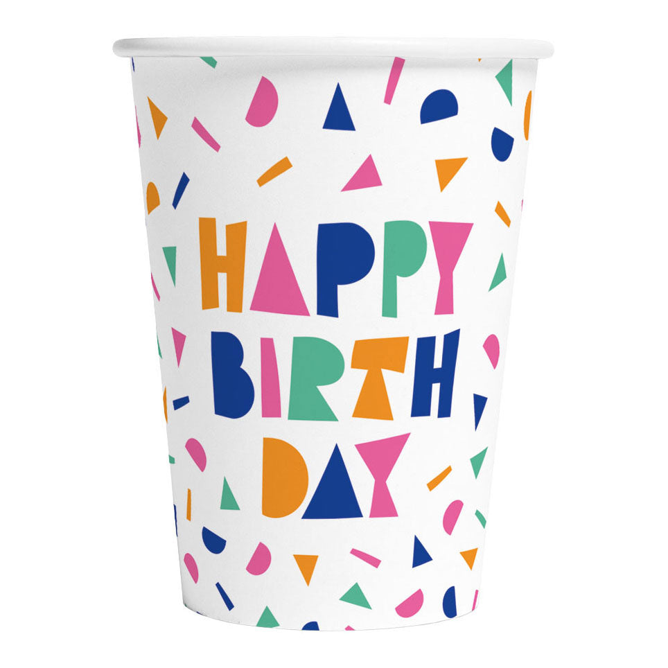 Globos papieren bekers 210ml happy birthday - 8st.