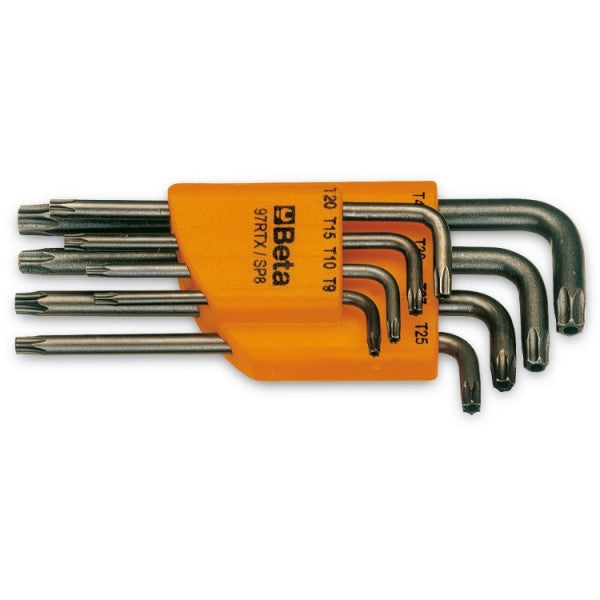 8-delige set haakse stiftsleutels Beta Tools met Tamper Resistant Torx® profiel (art. 97RTX) met support T9-T10-T15-T20-T25 T27-T30-T40