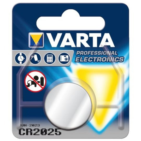 Pile bouton Varta Lithium CR2025 3V, par pièce sous blister. (emballage suspendu)