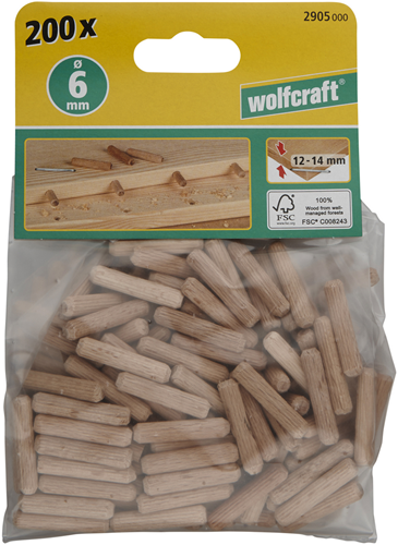 Wolfcraft gegroefde houten deuvels | buche | ø6 x 30mm | 200 stuks - 2905000