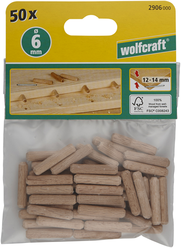 Wolfcraft gegroefde houten deuvels | buche | ø6 x 30mm | 50 stuks - 2906000