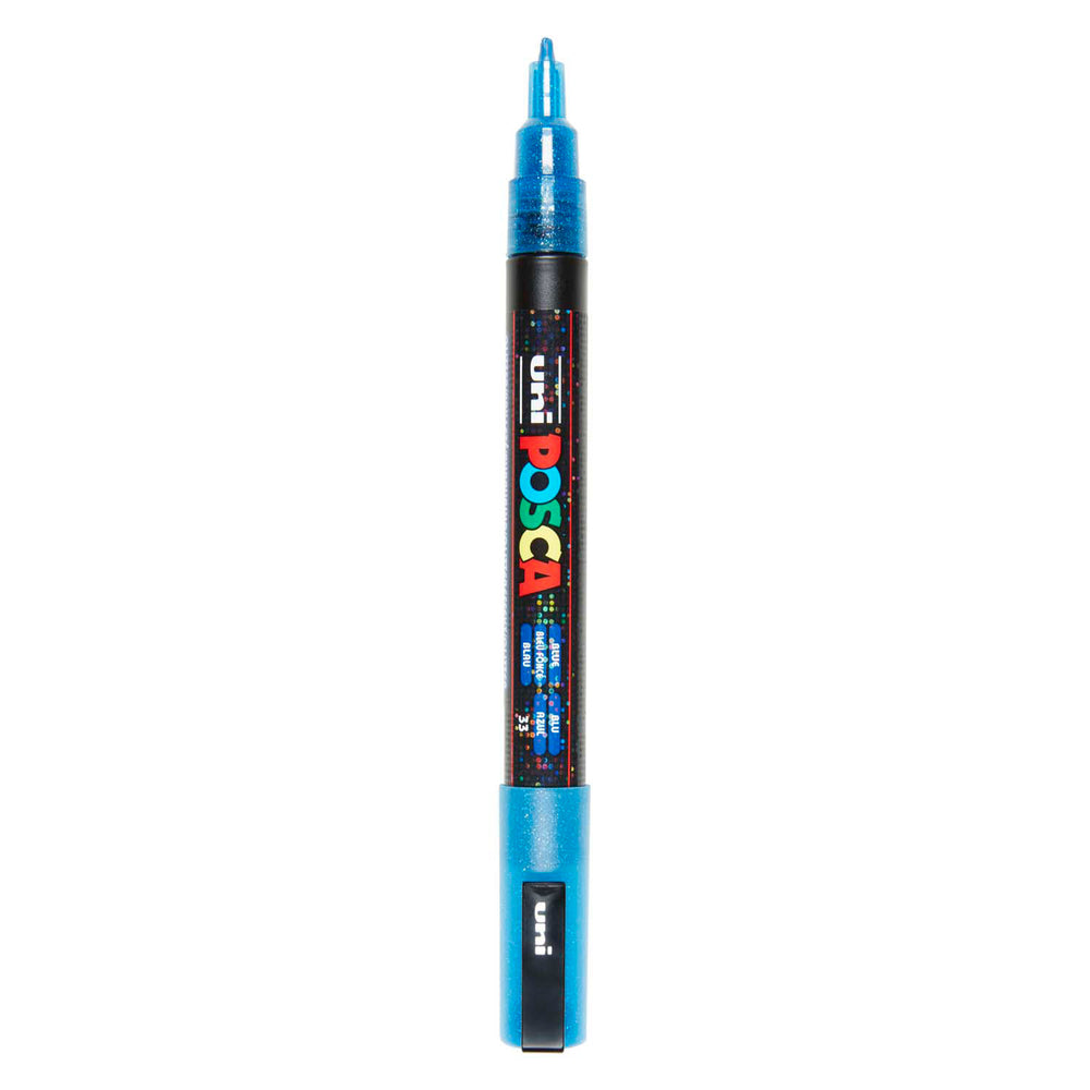 Uni posca pc3m verfmarker glitter donkerblauw - ronde punt tot 1,3 mm